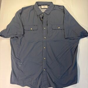 Poncho Outdoors Mens XL Short Sleeve Fishing Shirt Blue Vented Western Pockets